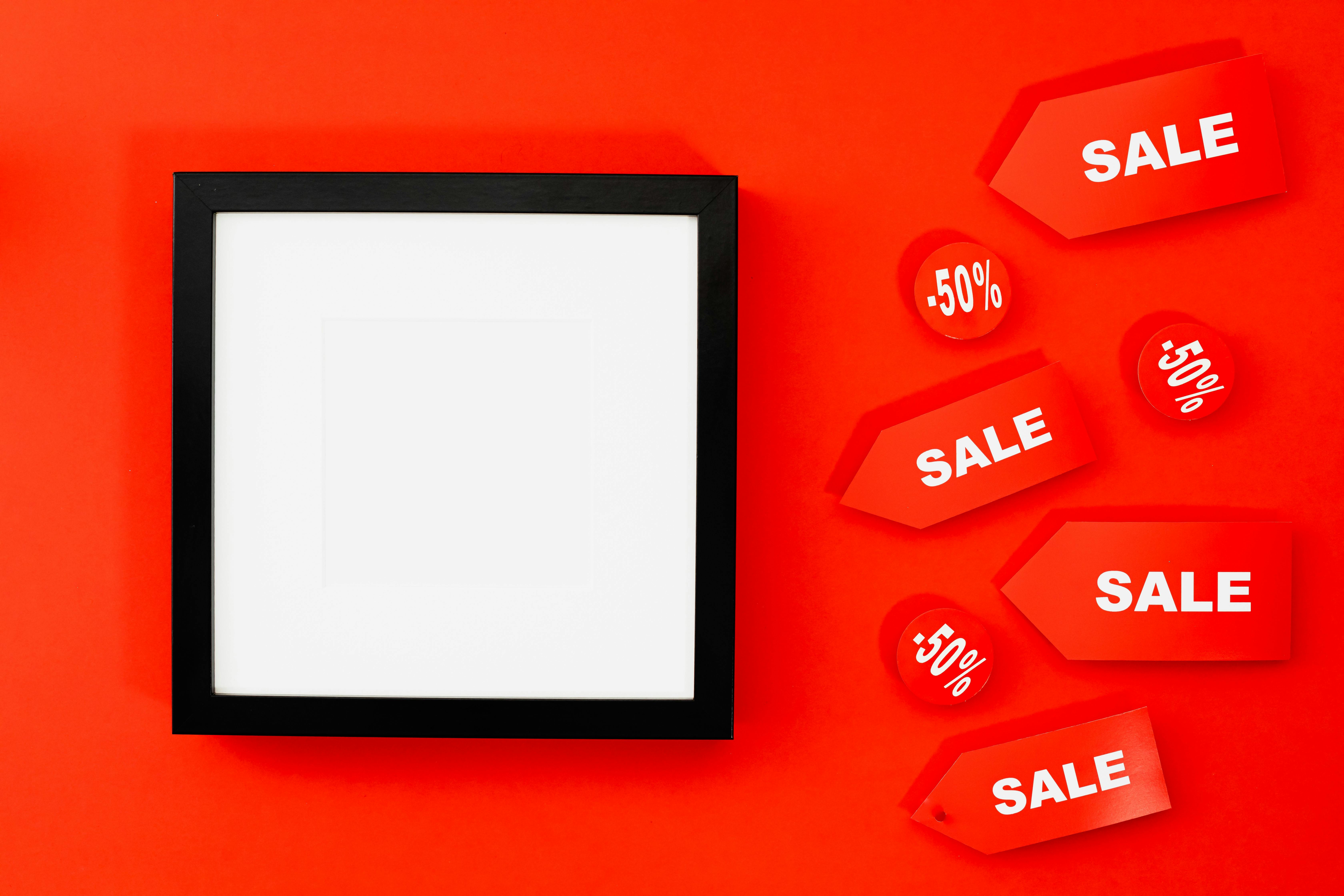 Promotional sale tags used as campaign-ready assets